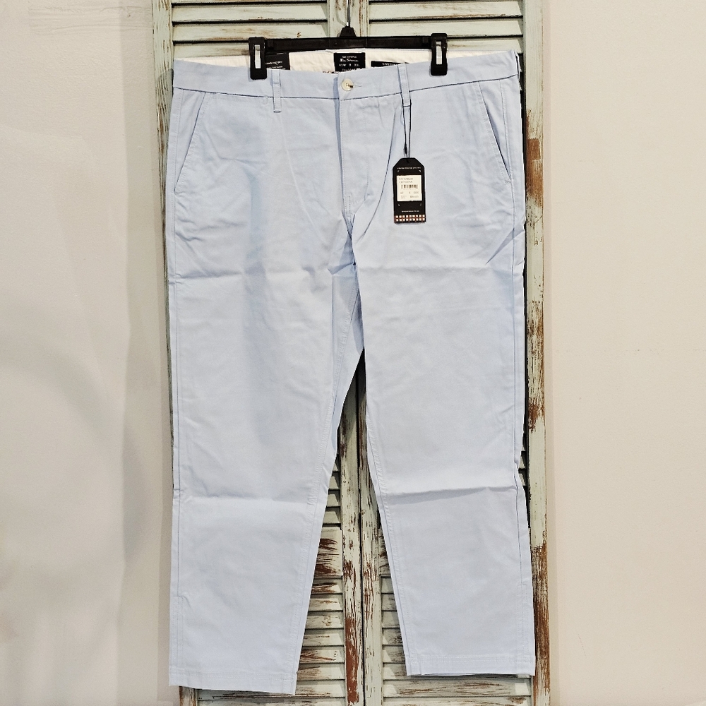 NWT BEN SHERMAN Pant Mens 40x30 Cerulean Blue Stretch Straight Fit Chino Trouser